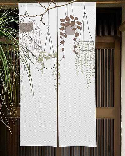 Qinunipoto のれん 吊る植物 シンプル風 暖簾 幅85×丈150cm インテリア 目隠し おしゃれ すだれ 遮光 部屋 間仕切り ロング カーテン 麻調ポリエステル製 オーダー可 冷/暖気遮断 簡単取付 リビング 玄関/キッチン/お風呂/喫茶店/