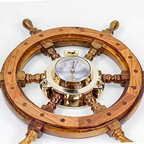 Nagina International Piraten Stil nautisch Holz gefertigt Schiff Rad | Teak Finish | Kapitän Maritime Beach Home Decor Geschenk (12 Zoll) – Bild 6