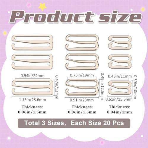 GORGECRAFT 60Pcs 3 Sizes Metal Bra Strap Hooks Alloy Swimsuit Clips Replacement Adjustable Slide Hook Clasp for Bathing Suit Tops Lingerie Bikini Halter Dress Sewing Platinum 24mm 19mm 11mm - Image 2