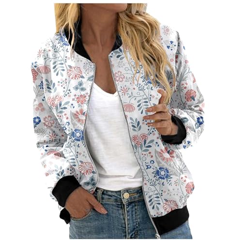 Générique Bomber Femme Floral, Blouson Femme Mi Saison, Zippé a Motifs Des Fleurs Bombers Jacket Manches Longues Manteau Pas Cher Printemps Automne Outwear