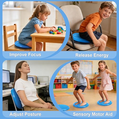 Image of Wiggle Seat Cushion,Fimeetoy Sensory Spinning Chair,ADHD Tools for Kids,Flexible Seating Classroom & Home,Inflatable Wobble Balance Disc-Blue