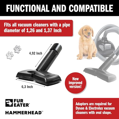 Image of Hammerhead Pet Hair Remover Vacuum Attachment, Rubber Brush | Wide Lamellae Head, Dog & Cat Hair, Сouch, Carpet & Upholstery, Vacuum or Hand Use, Fits 1-1 /4, 1-3 /8 & 1-1 /2 in Round Hoses