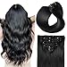 SUYYA Clip in Hair Extensions Real Human Hair, Silky Straight Remy Hair Extensions Clip in 7 PCS Double Weft Seamless Clip in Hair Extension 14 Inches #1 Jet Black 70G