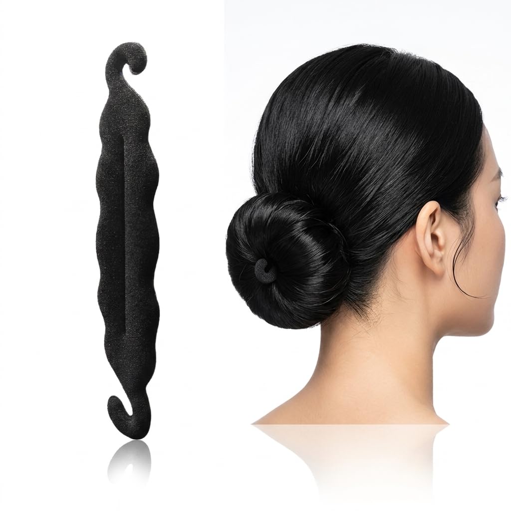 DazzleDiva Black Foam Twister Ballet Bun Maker Ring Puff Juda Bun Shaper Wedding Hair Donuts Hairs Juda Buns Accessories Maker Magic Clip Twist and Turn and tie Hairs Styler Sponge for Women & Girls 1Pc (Hair Donut)-image-6