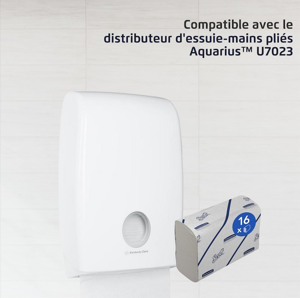 Essuie-mains Scott® Essential™ 6609 - Essuie-mains enchevêtrés pliés en V- 16 paquets x 220 essuie-mains en papier blanc (3 520 au total)