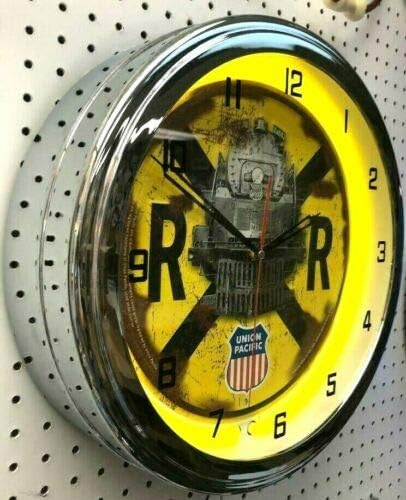 16" Union Pacific Railroad Crossing Sign Neon Clock Rail Road