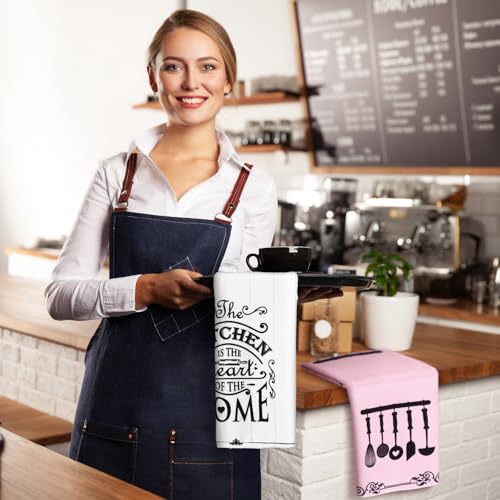 Image of Bencailor 6 Pcs Pink Kitchen Towels Decorative Sets Dish Towels Absorbent Fast Drying Hand Tea Vintage Hanging Reusable Cleaning Dishcloths for Cooking Farmhouse Bathroom Accessory