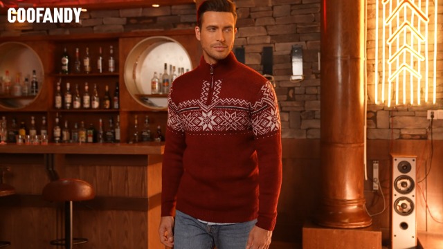 COOFANDY Casual Quarter Zip Pullover for Mens Ribbed Turtleneck