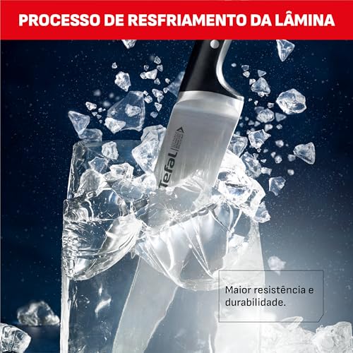 Tefal Ice Force Set de 4 couteaux à steaks 11 cm, Couteaux de cuisine, Lame acier inoxydable allemand, Garantie 10 ans, Coupe et tranchant haute performance K232S414, Noir