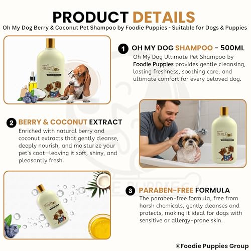Image of Foodie Puppies Oh My Dog Berry & Coconut Shampoo for Dogs and Puppies - 500ml | Paraben & Cruelty-Free Ultimate Pet Shampoo | Maintain Fur Moistured and Hydrated | Suitable for All Breeds and Sizes