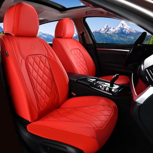 Image of Coverado Leather Seat Covers, Car Seat Cover Front Seats, Waterproof Seat Covers, Luxury Faux Leather Car Seat Protectors, Red Car Seat Cover, Automotive Seat Covers Universal Fit for Most Cars