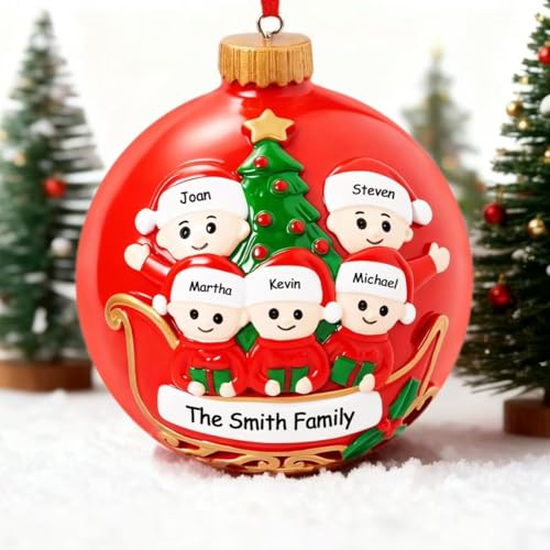 Bemaystar Palline di Natale Personalizzate Familiare 2025 - Pallina Natale Personalizzata per Famiglia di 5, Decorazione Albero in Resina Solida, Regali Natale Originali come Ricordo Familiare