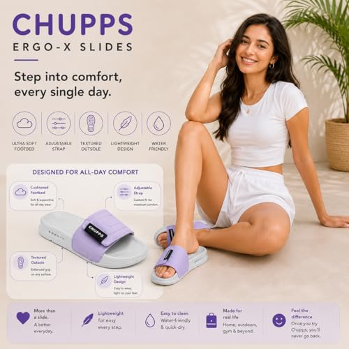 Image of CHUPPS Quilt Bloom Purple & Grey Drift Orthopedic Slippers | Soft Footpharma Footbed | Breathable Ventilation Holes | Lightweight Flip Flops | Anti-Skid Chappals for Everyday For Womens