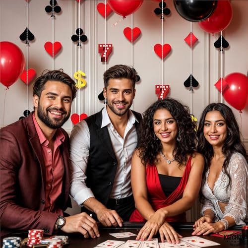 Image of KatchOn, Casino Hanging Garlands - 8 Strings, Pre Strung | Game Night Decorations, Casino Birthday Decorations | Poker Night Decorations, Vegas Party Decor, Casino Theme Party