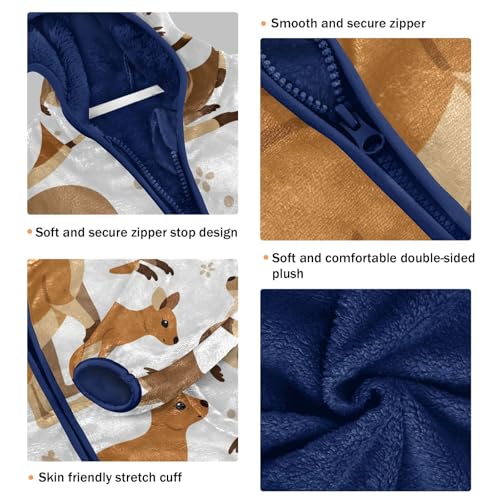 Kangaroo Pattern Print on Fabric Toddler Fleece Jacket Girl Boys Hooded Fleece Jacket Coat Warm Outwear Zip-up 3-10T3