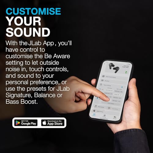 JLab Go Pods ANC Earbuds - Hybrid Active Noise Cancelling Bluetooth Earphones, 26+ Hr Playtime Wireless In Ear Buds, IP55 Sweat-Resistant, Custom Sound via App, Multipoint & Clear Calls, Black - Image 4