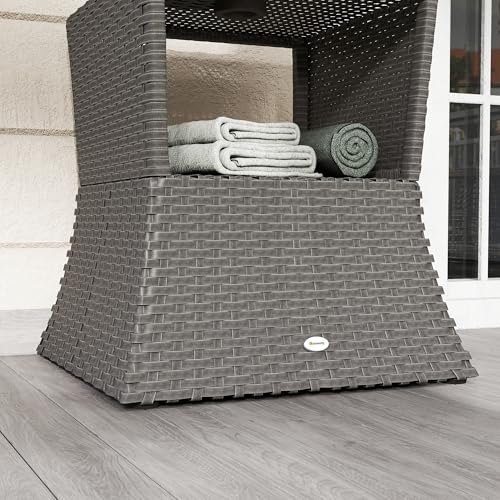 Outsunny Rattan Outdoor Coffee Table, Wicker Garden Patio Bistro Side Table with Umbrella Hole and Storage Space for Balcony, Porch, Dark Grey 9 Outsunny Rattan Outdoor Coffee Table, Wicker Garden Patio Bistro Side Table with Umbrella Hole and Storage Space for Balcony, Porch, Dark Grey - Image 9