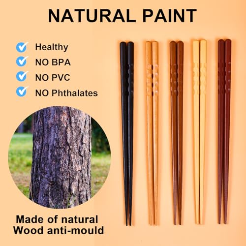 MFJUNS 5 Pairs Japanese Minimalist Reusable Chopsticks, 8.8 Inch Non-Slip Natural Wood Set - Ideal for Sushi, Noodles, Rice | Chopsticks Gift Set for Asian Cuisine Lovers - Thumbnail 4