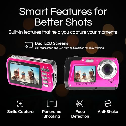 image for Minolta MN40WP 48MP Waterproof Digital Camera – Dual LCD Screens, 2.