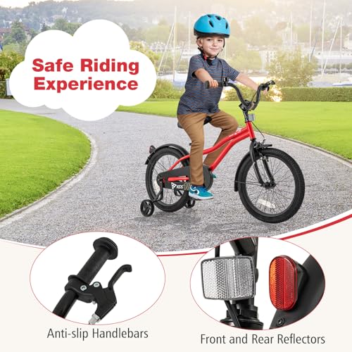 Image of BABY JOY Kids Bike, 12 14 16 18 Inches Sporty Bicycle with Training Wheels, Adjustable Seat, Handbrake & Coaster Brake, Reflectors, Girls Boys Bike for 3-8 Years Old Children