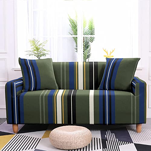 Stretch Sofabezug - Vintage Grün Geometrische Sofaabdeckung Sofabezüge Sofabezüge Für Wohnzimmer Sofa Slipcover Couch Cover 1/2/3/4 Sitzer, Maschinenwaschbar, 2Sitzer 145,185Cm Cover