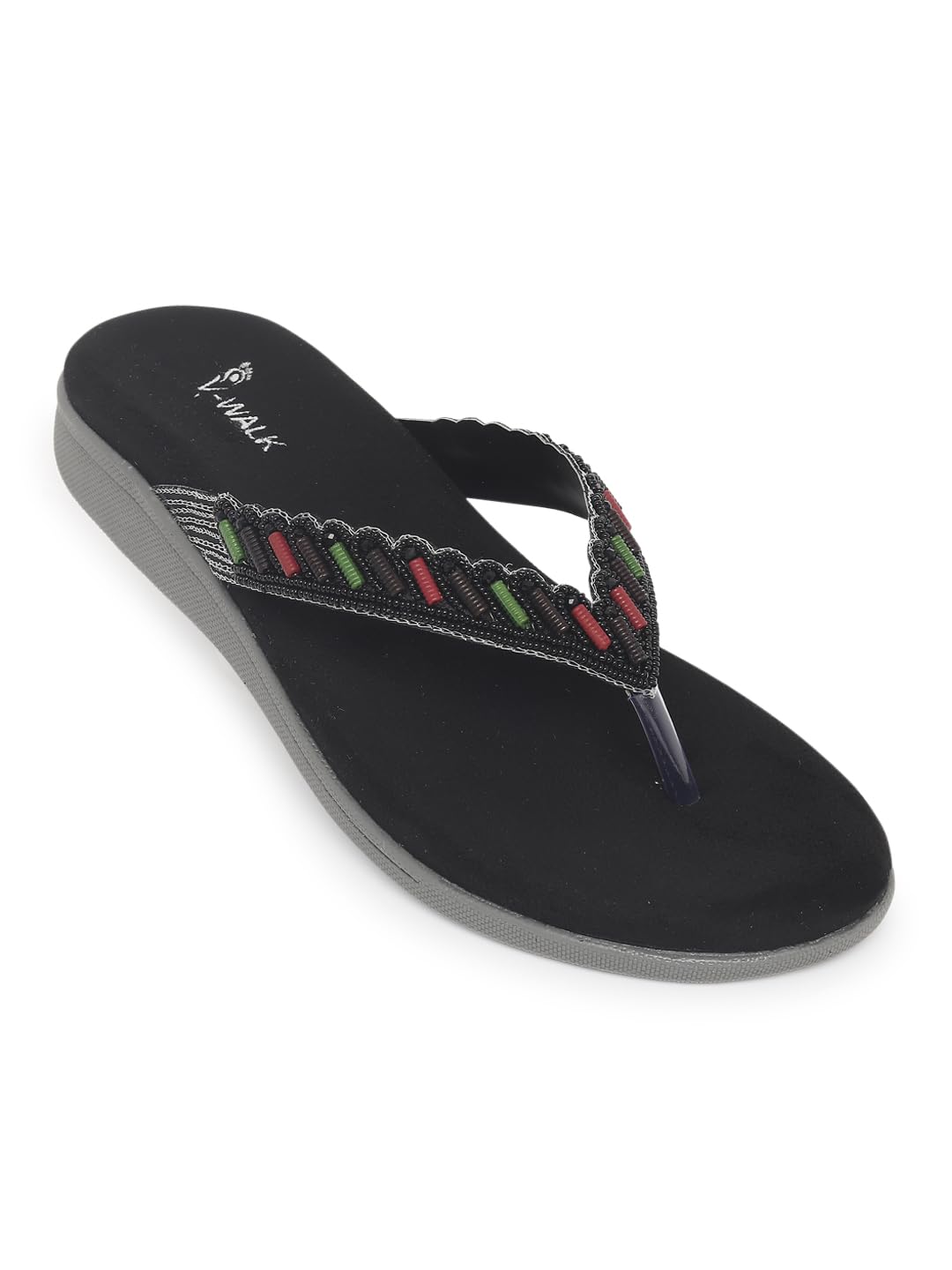V-WALK Handcrafted Embellished Thong-Strap Smart-Casuals Comfort Sandals for Women | Easy-To-Wear Slip-ons Daily-Wear Slippers | College, Outdoor, Office, Work & Shopping Comfortable Sandals | Black (B0D465VPTC) Amazon Price History, Amazon Price Tracker