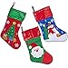 Set of 3 Christmas Stockings 18” Sequin Holiday Stocking Decorations, Red Green and Blue Colors Santa Claus Snowman & Tree Character Design Party Favor Accessories for Fireplace Decor by Gift Boutique