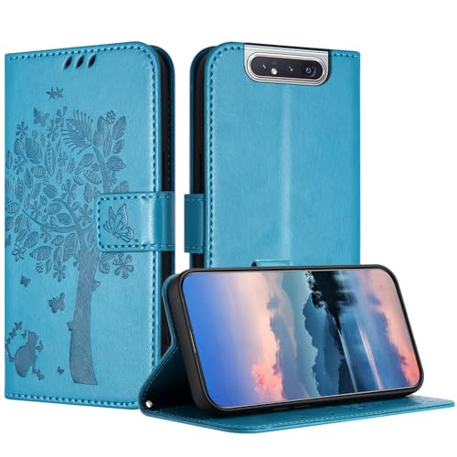 JayModHülle Hülle für Samsung Galaxy A80 / A90, Leder Klapphülle Schutzhülle mit [Kartenfach] [Standfunktion] [Magnetverschluss] Handyhülle Kompatibel mit Samsung A80 - Blau