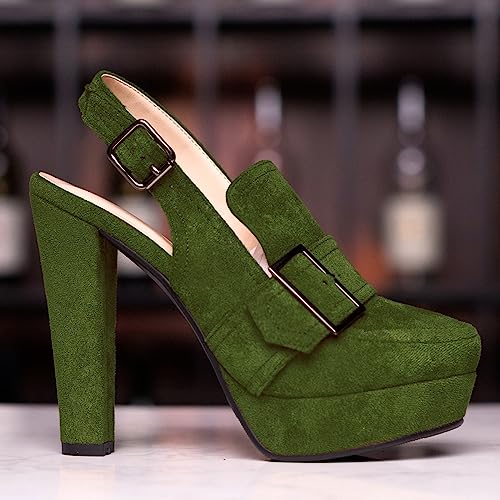 Image of SHODENSE Women Vintage Platform Chunky High Heels Pumps Shoes Round Closed Toe Platform Loafers Ankle Strap Block Heel Slingback Summer Sandals Backless Buckle Loafer Ladies Chic Sexy Party 4-11 M US