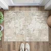 PureCozy Beige FußMatte 60x90 cm Abstraktes Teppich, Schlafzimmer Waschbare Kurzflor Boho Carpet,Langlebig und Pflegeleicht, Orientalisch Ethno Muster, Balkon Wintergarten Rug