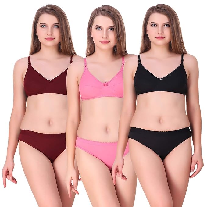 Special Combo Pack of Non Padded Bra Panty Set Women Everyday Lingerie Set| Push up Bra Panty Set|Panty Bra Set for Women-image-44