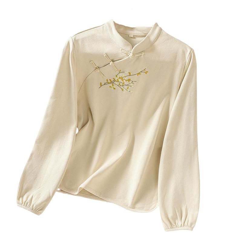 Chemisier d'automne cheongsam haut de gamme brodé avec bouton grenouille asymétrique