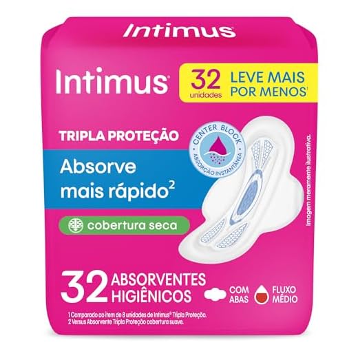 Intimus Absorvente Externo, Tripla Proteção Seca com Abas, 32 unidades