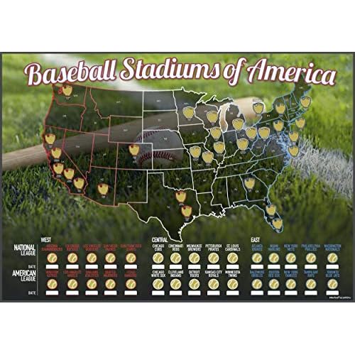 Baseball Stadiums of America Scratch Off Map | Lists National & Major League Teams | MLB Ballpark Wall Poster, Bucket List, & Tracker of Visited Parks | Gift for Baseball Enthusiasts & Sport Fans
