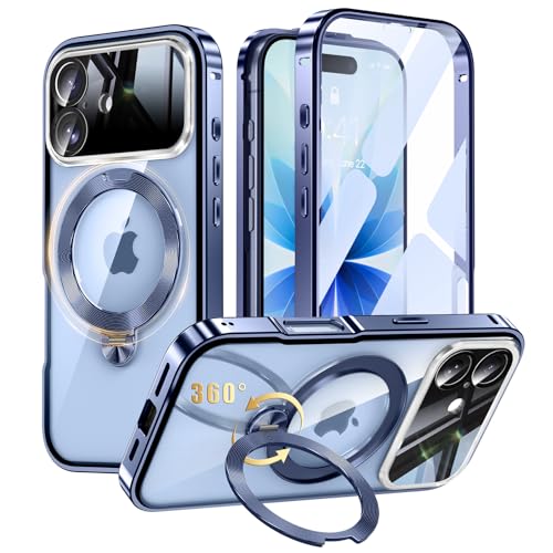 iPhone 17 用 両面 MagSafe対応 ケース アイフォン17 フルカバー 【90°確実に自立 × 360°回転】 ゼンマイ式スタンド 縦横多角度 Uovon スマホケース アイホン17 全面保護 カバー ガラス CD紋リングスタンド ワイヤレス