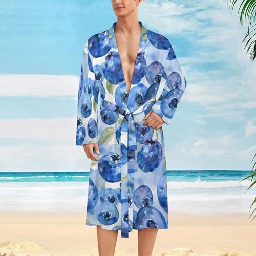 Blueberry Watercolor Funny Men's Robe Novelty Soft Lightweight Bathrobe Long-sleeve Spa Robes2