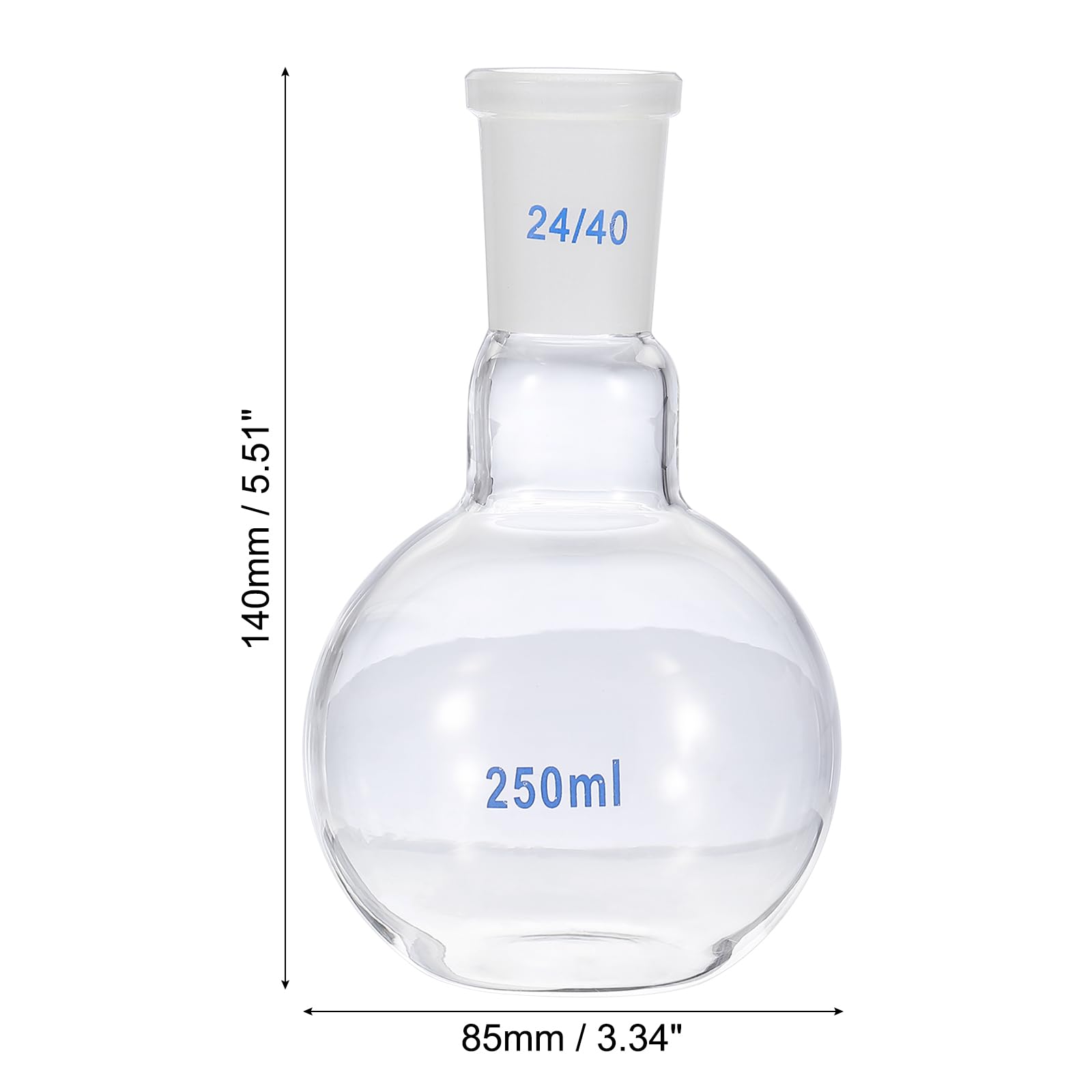 PATIKIL Ballon À Fond Plat 250ml, Ballon En Verre Borosilicate 3.3 À Col Simple Avec Joint Extérieur Conique Standard 24/40 Pour Laboratoire, Transparent