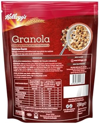 Kellogg's Granola Çikolata Parçacıklı ve Fındıklı 250 Gr,%45 Yulaf içerir,Lif Kaynağı, Belçika Çikolata Parçaları,Antioksidan içerir,Kahvaltılık Gevrek,Müsli - Görsel 3