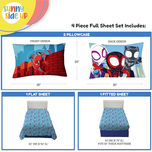 Image of Sunny Side Up Kids Sheet Set Includes Sheets and Pillow Cover - 100% Microfiber Bedding and Room Decor, Blue - Spiderman, 4 Piece Full