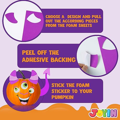 Image of JOYIN 16 Packs Halloween Pumpkin Decorating Stickers, Foam Craft Kit, Halloween Party Favors for Kids, Party Supplies Arts Activities, Funny Jack O Lantern Stickers School Games Gifts