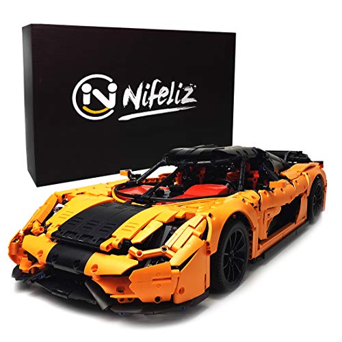 Nifeliz Rega Sports Model Car MOC Building Blocks and Engineering Toy, Adult Collectible Model Cars Set to Build, 1:8 Scale Light Blue Sports Car Model (4239 Pcs)