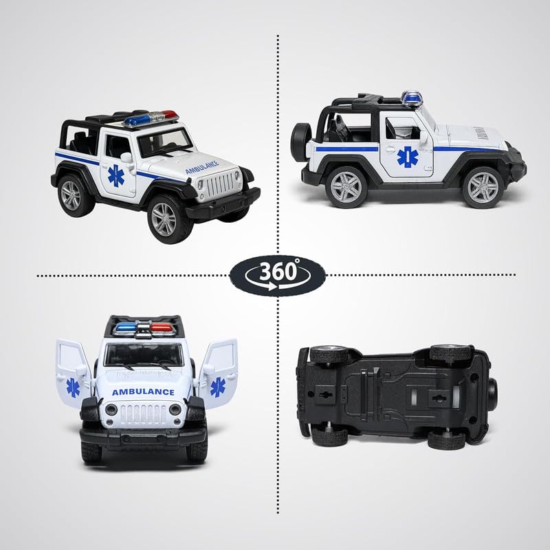 Image of Amisha Gift Gallery Diecast Ambulance Jeep Toy Car for Kids | Pull Back Action, Emergency Vehicle, Openable Doors, Mini Metal Model Car for Boys & Girls