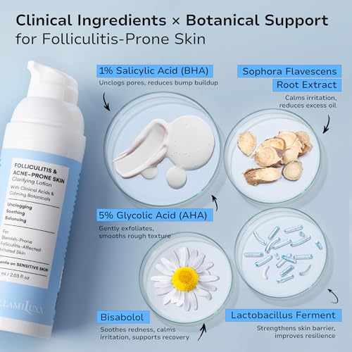 Image of BellamiLuxx 2-Step Folliculitis Acne Lotion for Body: Helps Reduce Itch, Redness, Body Acne & Uneven Texture with Salicylic & Glycolic Acid + Botanicals - Gentle Care for Folliculitis-Prone Skin