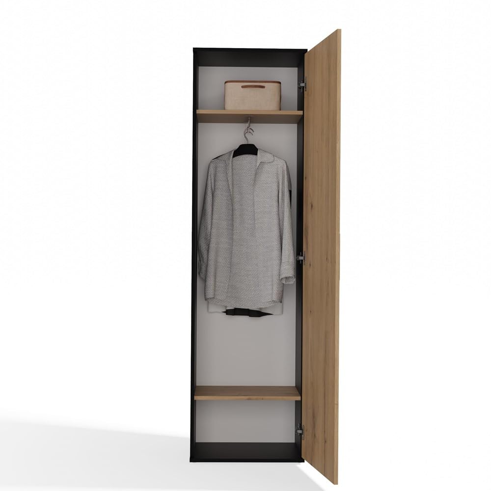 CDF ATARA - Placard de hall avec grand miroir - 180x50x35 cm - 2 étagères + espace de suspension - Meuble de hall