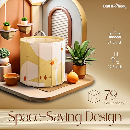 Image of Bath Tub for Adult for Bathroom, Foldable SPA Tub for Home Use with Drainage Hole, Thickened Insulated Ice Bath Tub, Inflatable BathTub for Adults, Ice BathTub for Adults (Yellow Flower)