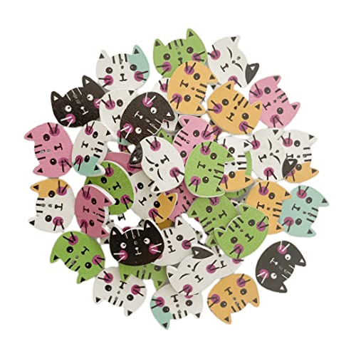 Norinoya 50Pcs Cat Wooden Buttons for Crafts Mixed Wood Buttons for Sewing DIY Cloth,Buttons for Sewing Knitting Arts Crafts DIY Handmade - Image 4