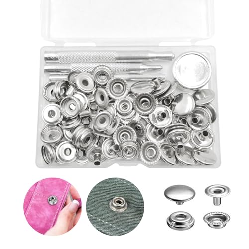 240 Stück Druckknöpfe Set,15mm Edelstahl Druckknopf mit 3 Einstellungswerkzeuge, Druckknöpfe Ohne Nähen, Button Metall Presse für Nähen Kleidung Jacken Taschen Leder DIY Craft (Silber)