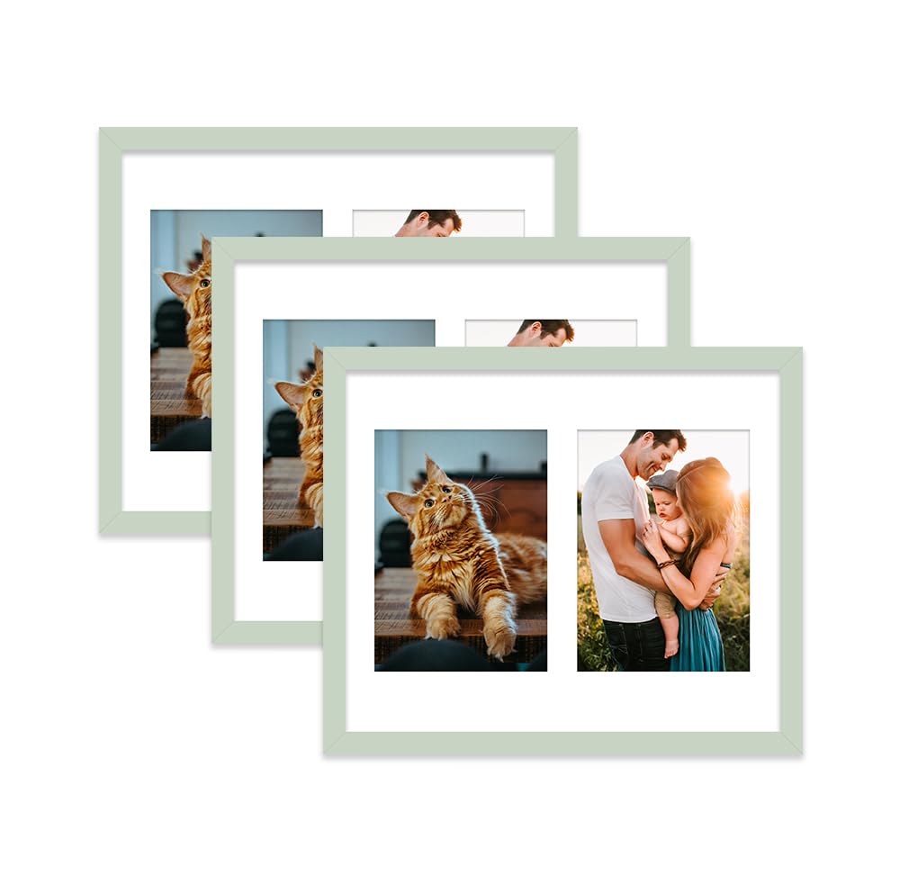 Mint Green Multi Photo Frame - Holds 2 x 7x5 Pictures, Family Collage Picture Frame for Wall Display, 12x10 Frame size, Set of 3