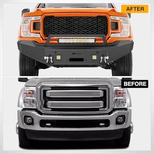 Image of Nilight Front Bumper Compatible for 2011 2012 2013 2014 2015 2016 Ford 3rd Gen F250 F350 F450 with Winch Plate Sensor Holes 3 LED Lights and D-rings