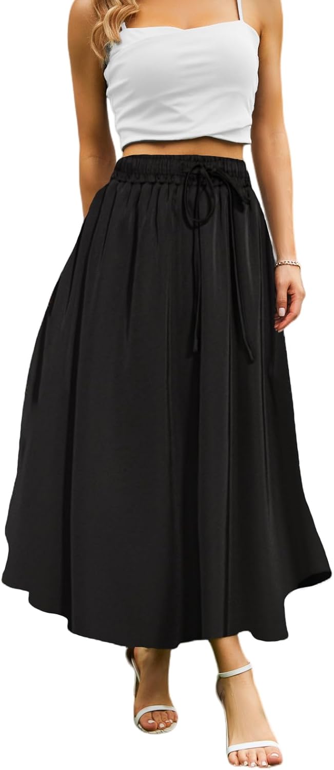 Abaadlw Maxi Skirts for Women with Pockets Long Midi Length Casual Skirt for Holiday
